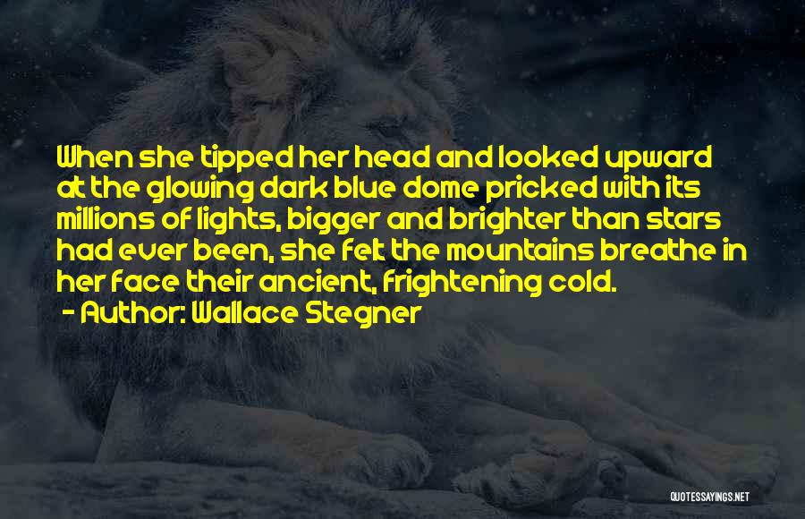 Wallace Stegner Quotes: When She Tipped Her Head And Looked Upward At The Glowing Dark Blue Dome Pricked With Its Millions Of Lights,