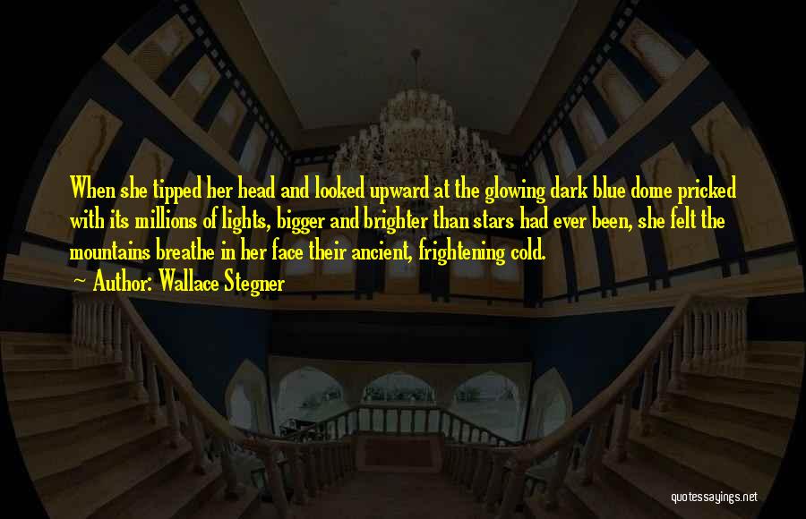 Wallace Stegner Quotes: When She Tipped Her Head And Looked Upward At The Glowing Dark Blue Dome Pricked With Its Millions Of Lights,