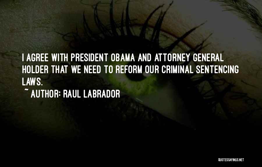 Raul Labrador Quotes: I Agree With President Obama And Attorney General Holder That We Need To Reform Our Criminal Sentencing Laws.