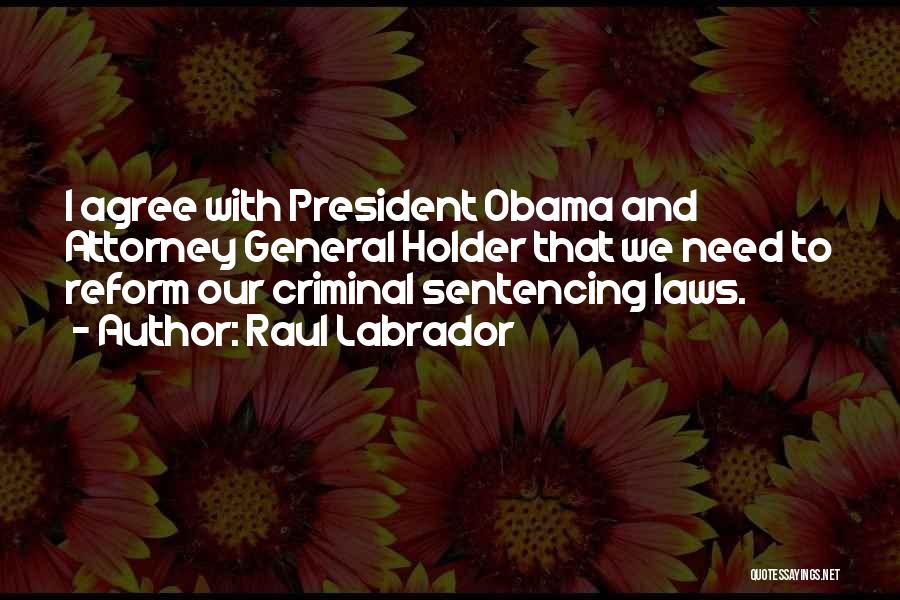 Raul Labrador Quotes: I Agree With President Obama And Attorney General Holder That We Need To Reform Our Criminal Sentencing Laws.