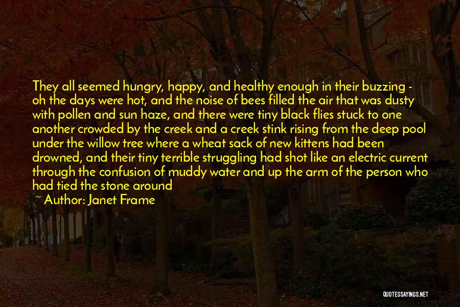 Janet Frame Quotes: They All Seemed Hungry, Happy, And Healthy Enough In Their Buzzing - Oh The Days Were Hot, And The Noise