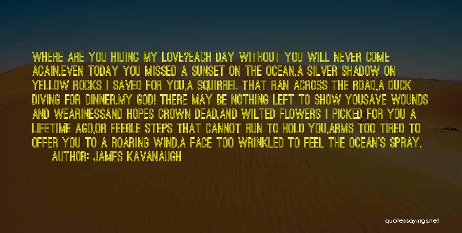 James Kavanaugh Quotes: Where Are You Hiding My Love?each Day Without You Will Never Come Again.even Today You Missed A Sunset On The