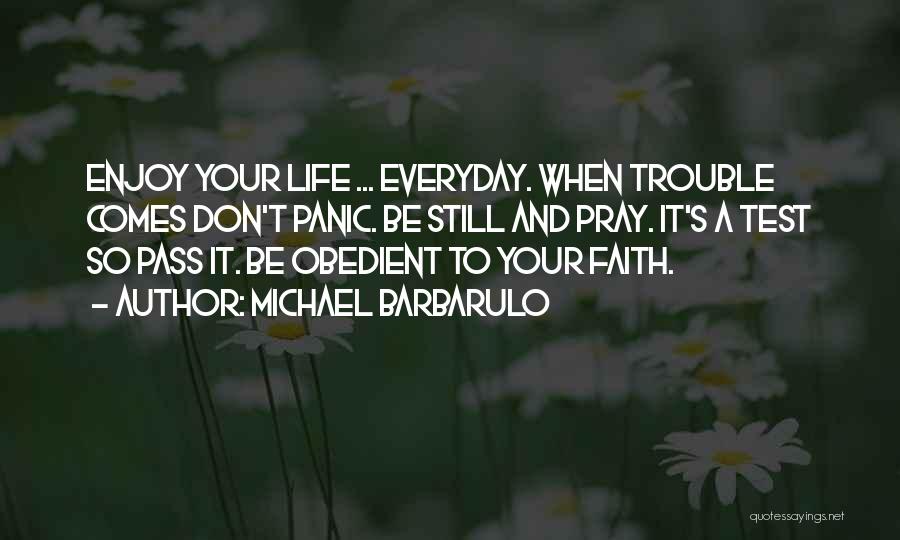 Michael Barbarulo Quotes: Enjoy Your Life ... Everyday. When Trouble Comes Don't Panic. Be Still And Pray. It's A Test So Pass It.