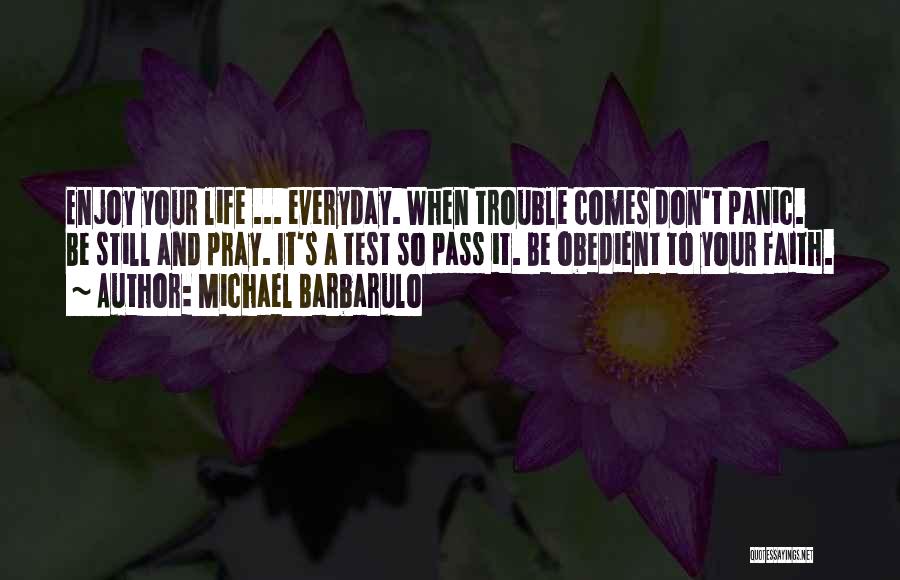 Michael Barbarulo Quotes: Enjoy Your Life ... Everyday. When Trouble Comes Don't Panic. Be Still And Pray. It's A Test So Pass It.