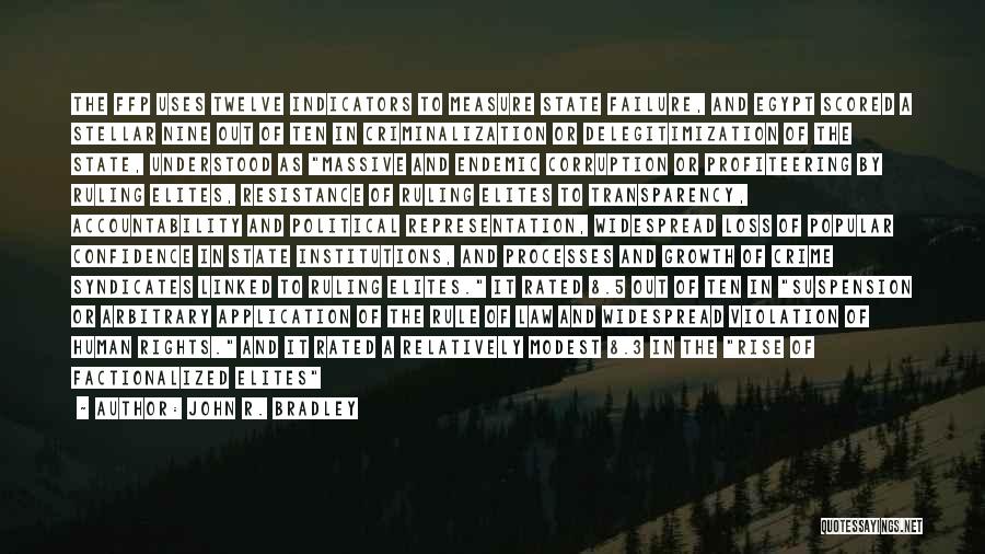 John R. Bradley Quotes: The Ffp Uses Twelve Indicators To Measure State Failure, And Egypt Scored A Stellar Nine Out Of Ten In Criminalization