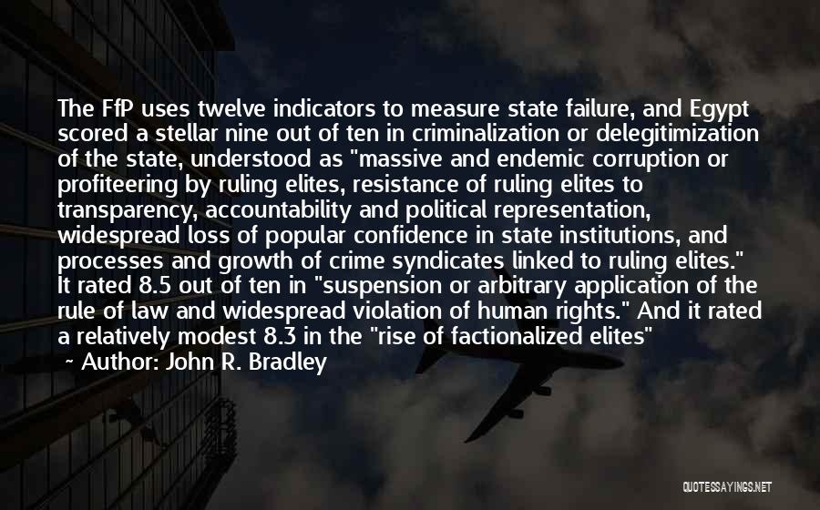 John R. Bradley Quotes: The Ffp Uses Twelve Indicators To Measure State Failure, And Egypt Scored A Stellar Nine Out Of Ten In Criminalization