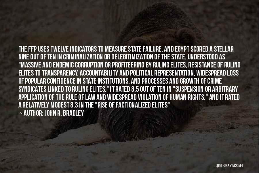 John R. Bradley Quotes: The Ffp Uses Twelve Indicators To Measure State Failure, And Egypt Scored A Stellar Nine Out Of Ten In Criminalization