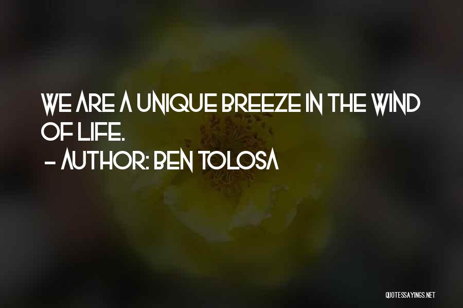 Ben Tolosa Quotes: We Are A Unique Breeze In The Wind Of Life.