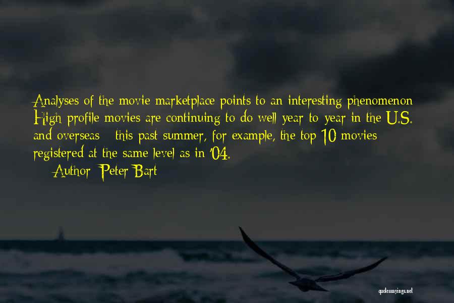 Peter Bart Quotes: Analyses Of The Movie Marketplace Points To An Interesting Phenomenon: High-profile Movies Are Continuing To Do Well Year-to-year In The
