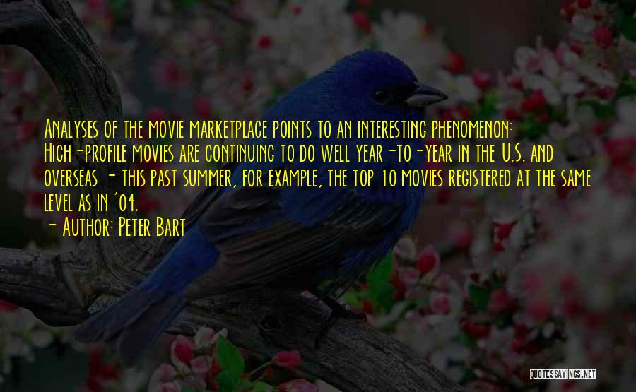 Peter Bart Quotes: Analyses Of The Movie Marketplace Points To An Interesting Phenomenon: High-profile Movies Are Continuing To Do Well Year-to-year In The