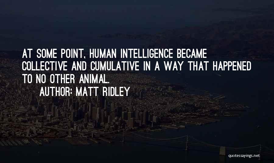 Matt Ridley Quotes: At Some Point, Human Intelligence Became Collective And Cumulative In A Way That Happened To No Other Animal.