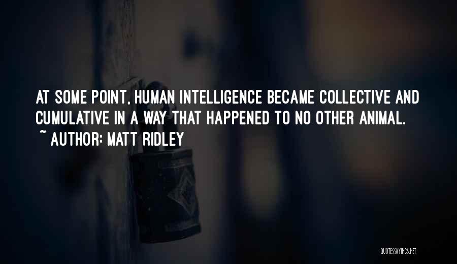 Matt Ridley Quotes: At Some Point, Human Intelligence Became Collective And Cumulative In A Way That Happened To No Other Animal.