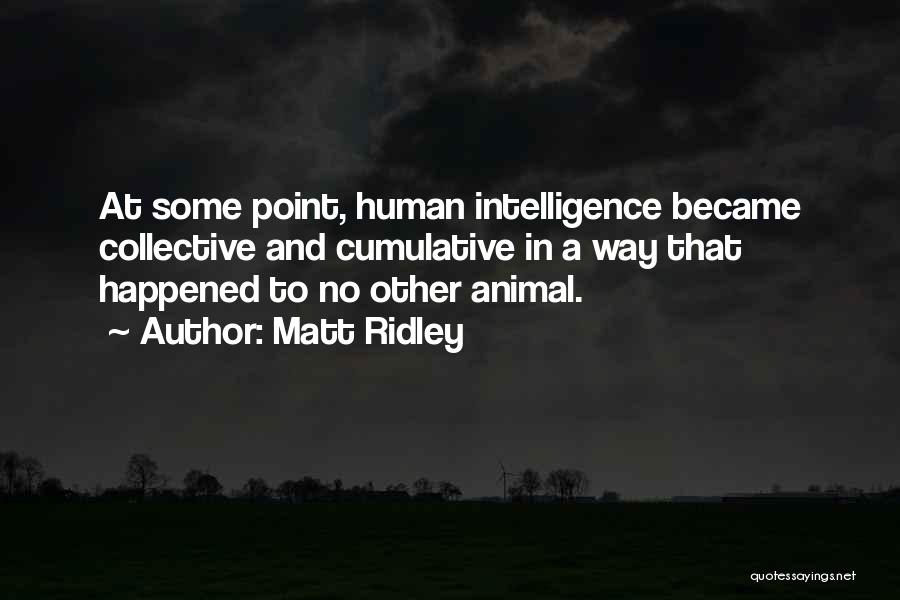 Matt Ridley Quotes: At Some Point, Human Intelligence Became Collective And Cumulative In A Way That Happened To No Other Animal.