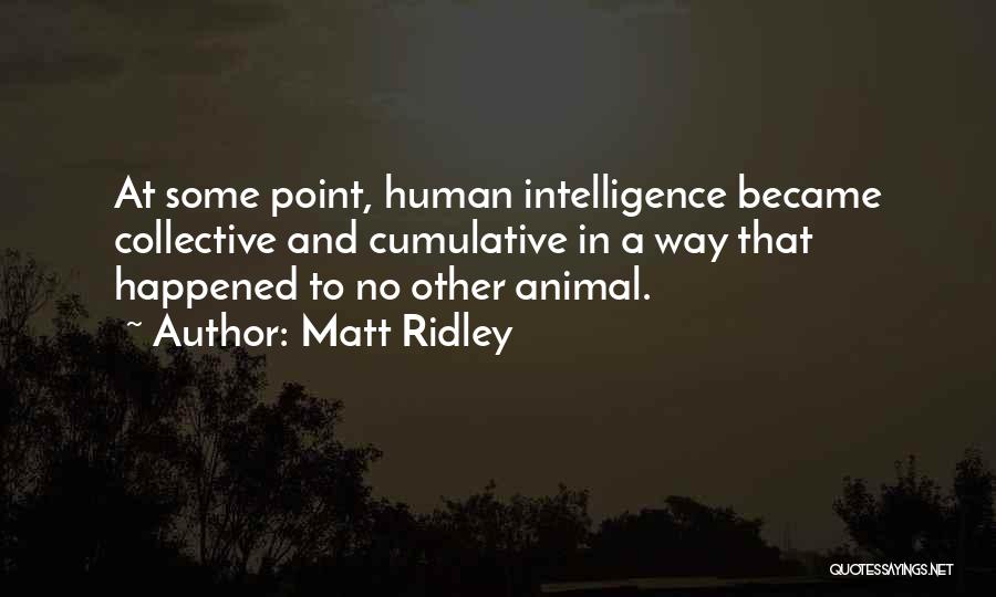 Matt Ridley Quotes: At Some Point, Human Intelligence Became Collective And Cumulative In A Way That Happened To No Other Animal.