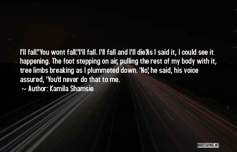 Kamila Shamsie Quotes: I'll Fall.''you Wont Fall.''i'll Fall. I'll Fall And I'll Die.'as I Said It, I Could See It Happening. The Foot