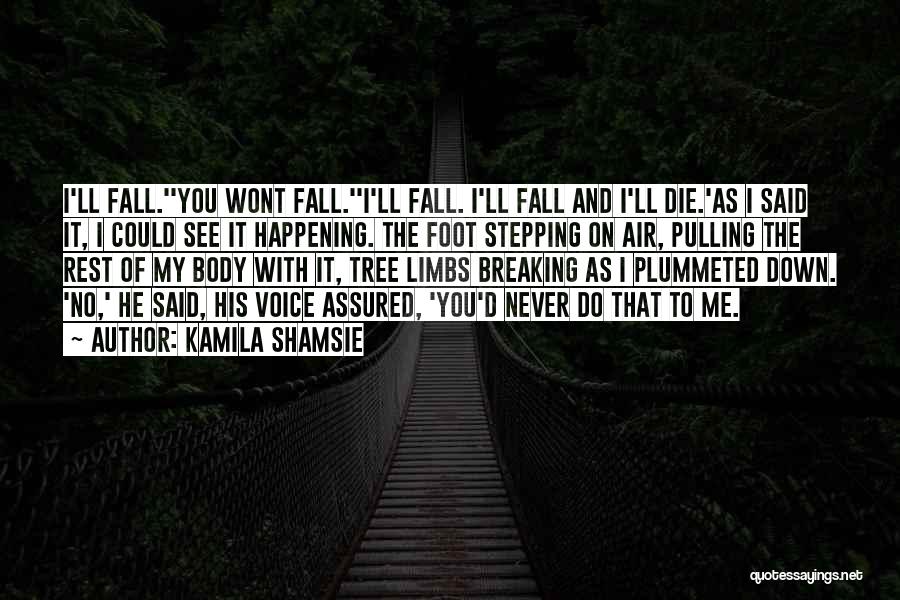 Kamila Shamsie Quotes: I'll Fall.''you Wont Fall.''i'll Fall. I'll Fall And I'll Die.'as I Said It, I Could See It Happening. The Foot