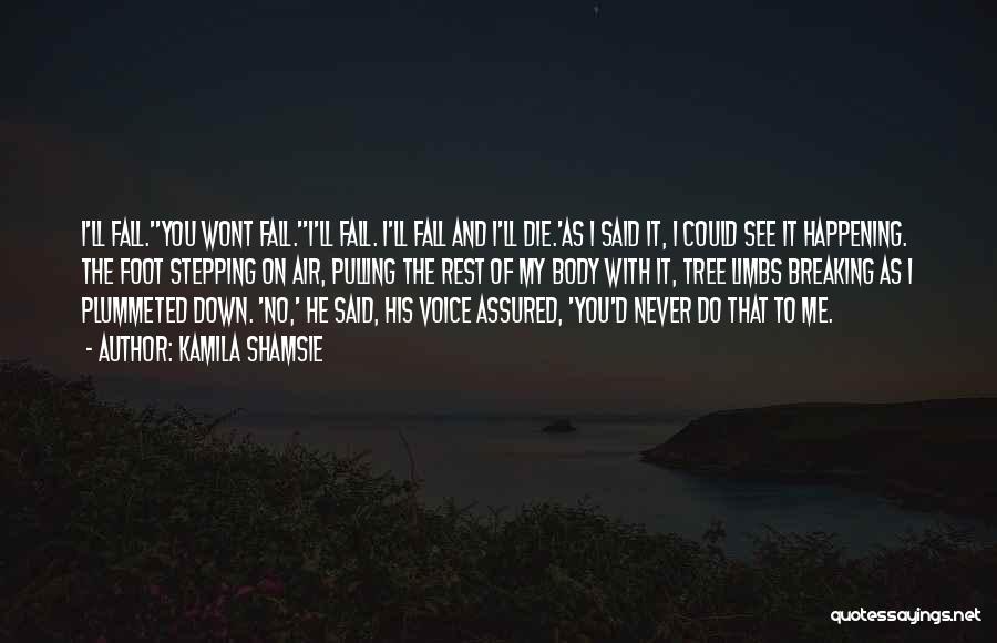 Kamila Shamsie Quotes: I'll Fall.''you Wont Fall.''i'll Fall. I'll Fall And I'll Die.'as I Said It, I Could See It Happening. The Foot