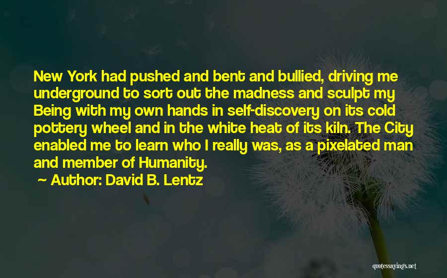 David B. Lentz Quotes: New York Had Pushed And Bent And Bullied, Driving Me Underground To Sort Out The Madness And Sculpt My Being