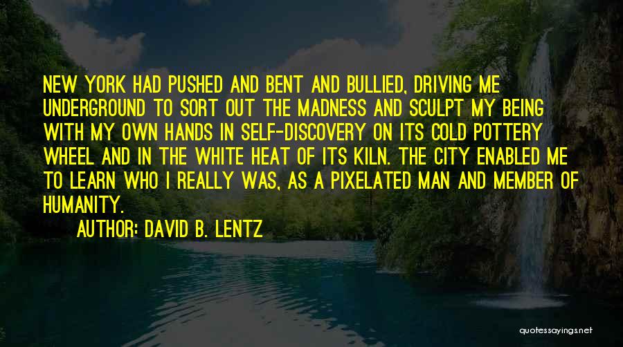 David B. Lentz Quotes: New York Had Pushed And Bent And Bullied, Driving Me Underground To Sort Out The Madness And Sculpt My Being