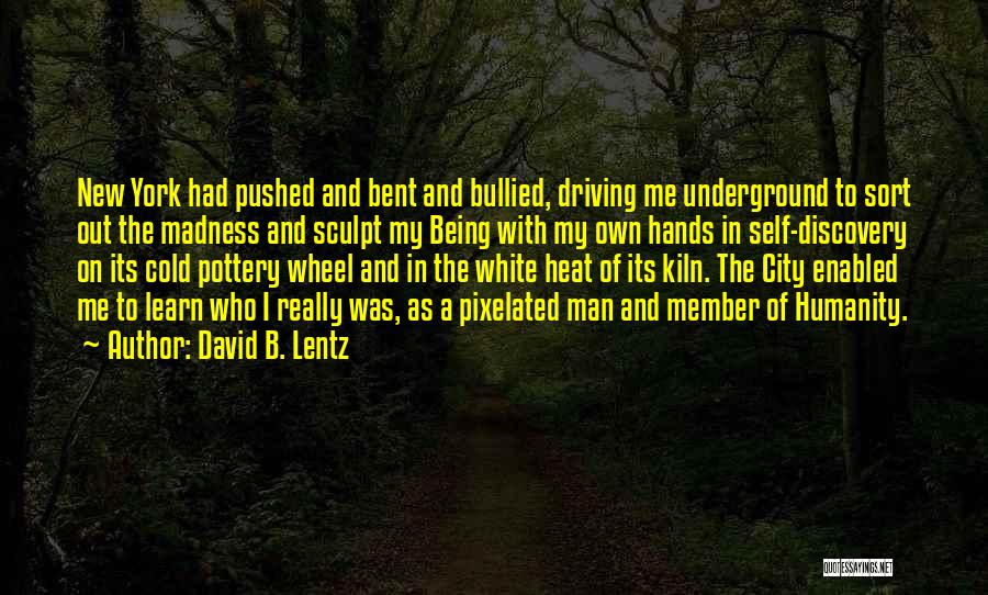 David B. Lentz Quotes: New York Had Pushed And Bent And Bullied, Driving Me Underground To Sort Out The Madness And Sculpt My Being