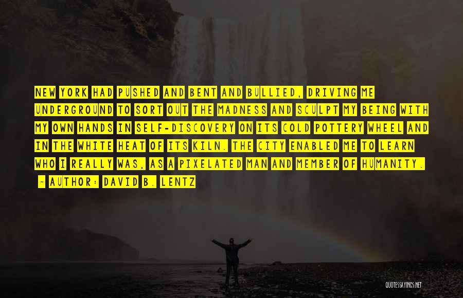 David B. Lentz Quotes: New York Had Pushed And Bent And Bullied, Driving Me Underground To Sort Out The Madness And Sculpt My Being