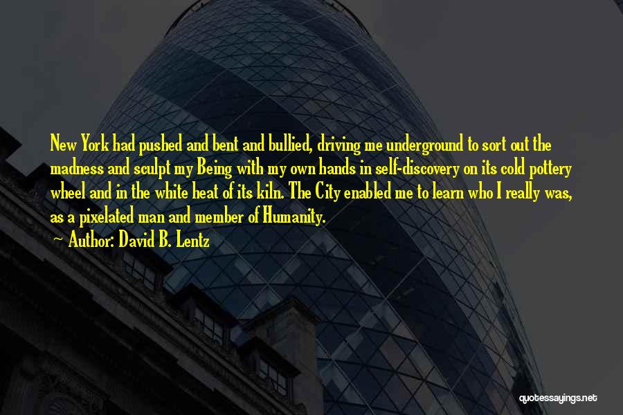 David B. Lentz Quotes: New York Had Pushed And Bent And Bullied, Driving Me Underground To Sort Out The Madness And Sculpt My Being