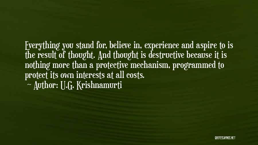 U.G. Krishnamurti Quotes: Everything You Stand For, Believe In, Experience And Aspire To Is The Result Of Thought. And Thought Is Destructive Because