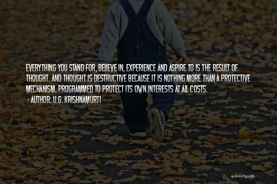 U.G. Krishnamurti Quotes: Everything You Stand For, Believe In, Experience And Aspire To Is The Result Of Thought. And Thought Is Destructive Because