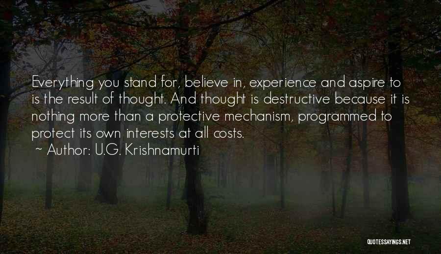 U.G. Krishnamurti Quotes: Everything You Stand For, Believe In, Experience And Aspire To Is The Result Of Thought. And Thought Is Destructive Because