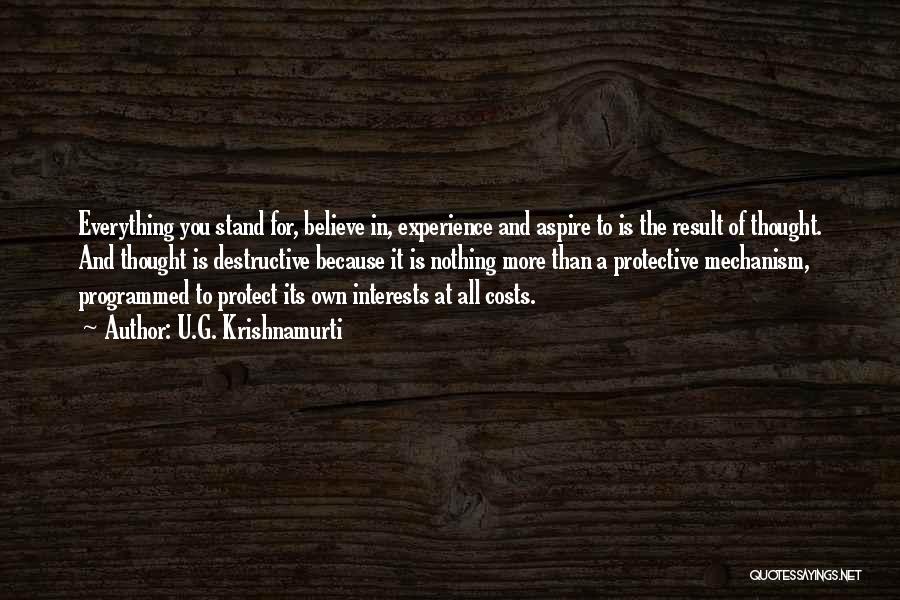 U.G. Krishnamurti Quotes: Everything You Stand For, Believe In, Experience And Aspire To Is The Result Of Thought. And Thought Is Destructive Because