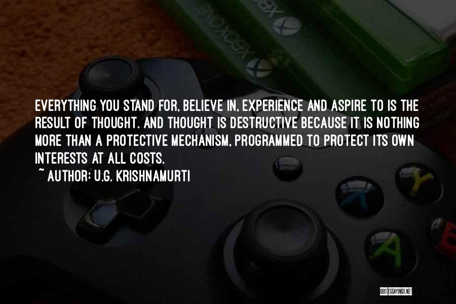 U.G. Krishnamurti Quotes: Everything You Stand For, Believe In, Experience And Aspire To Is The Result Of Thought. And Thought Is Destructive Because