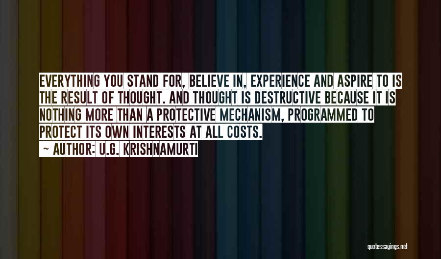 U.G. Krishnamurti Quotes: Everything You Stand For, Believe In, Experience And Aspire To Is The Result Of Thought. And Thought Is Destructive Because