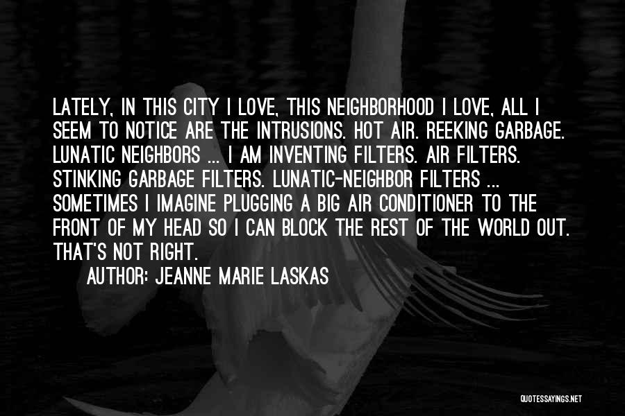 Jeanne Marie Laskas Quotes: Lately, In This City I Love, This Neighborhood I Love, All I Seem To Notice Are The Intrusions. Hot Air.