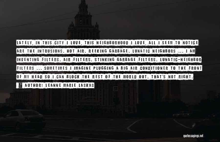 Jeanne Marie Laskas Quotes: Lately, In This City I Love, This Neighborhood I Love, All I Seem To Notice Are The Intrusions. Hot Air.