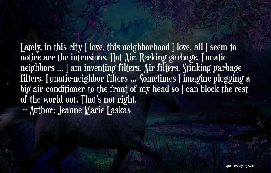 Jeanne Marie Laskas Quotes: Lately, In This City I Love, This Neighborhood I Love, All I Seem To Notice Are The Intrusions. Hot Air.