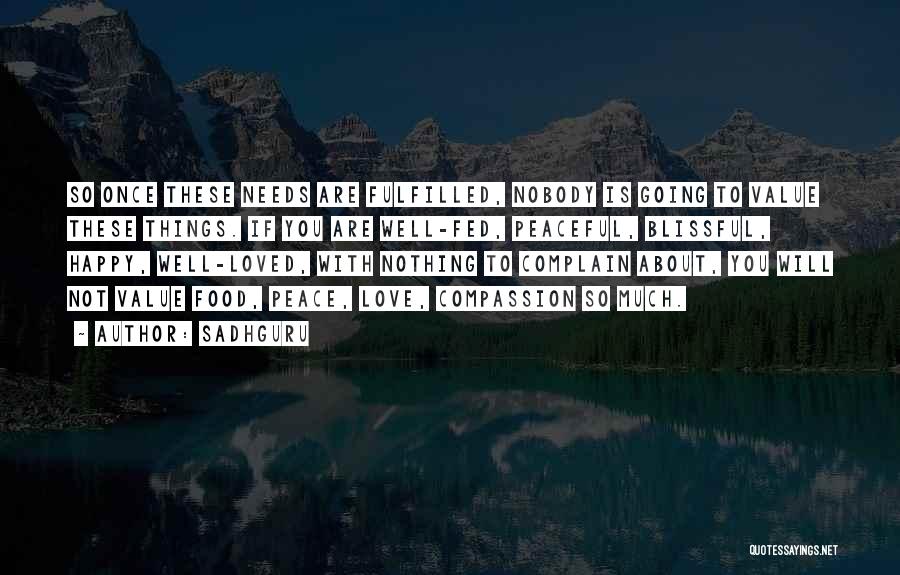 Sadhguru Quotes: So Once These Needs Are Fulfilled, Nobody Is Going To Value These Things. If You Are Well-fed, Peaceful, Blissful, Happy,