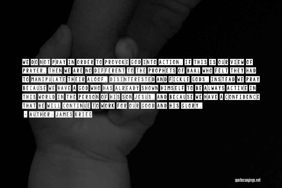 James Krieg Quotes: We Do Not Pray In Order To Provoke God Into Action. If This Is Our View Of Prayer, Then We