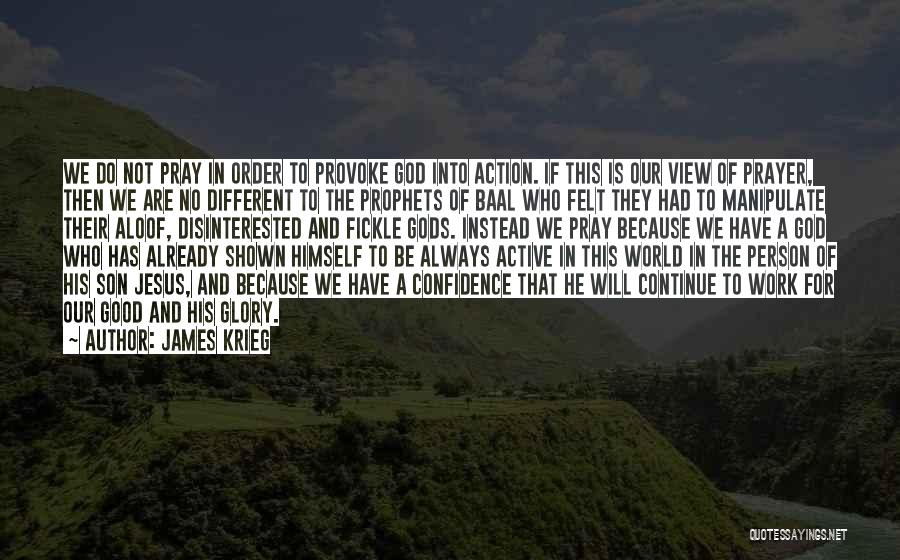 James Krieg Quotes: We Do Not Pray In Order To Provoke God Into Action. If This Is Our View Of Prayer, Then We