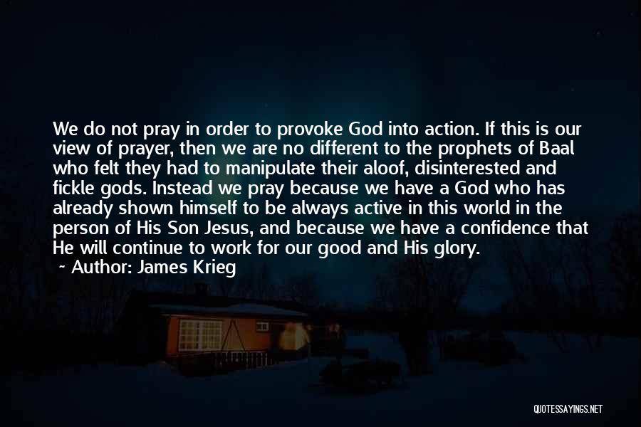 James Krieg Quotes: We Do Not Pray In Order To Provoke God Into Action. If This Is Our View Of Prayer, Then We