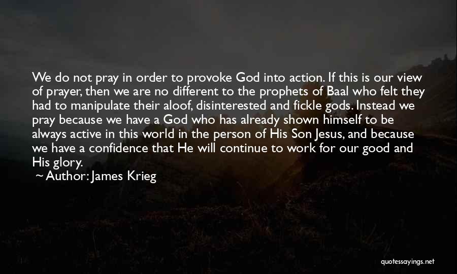 James Krieg Quotes: We Do Not Pray In Order To Provoke God Into Action. If This Is Our View Of Prayer, Then We