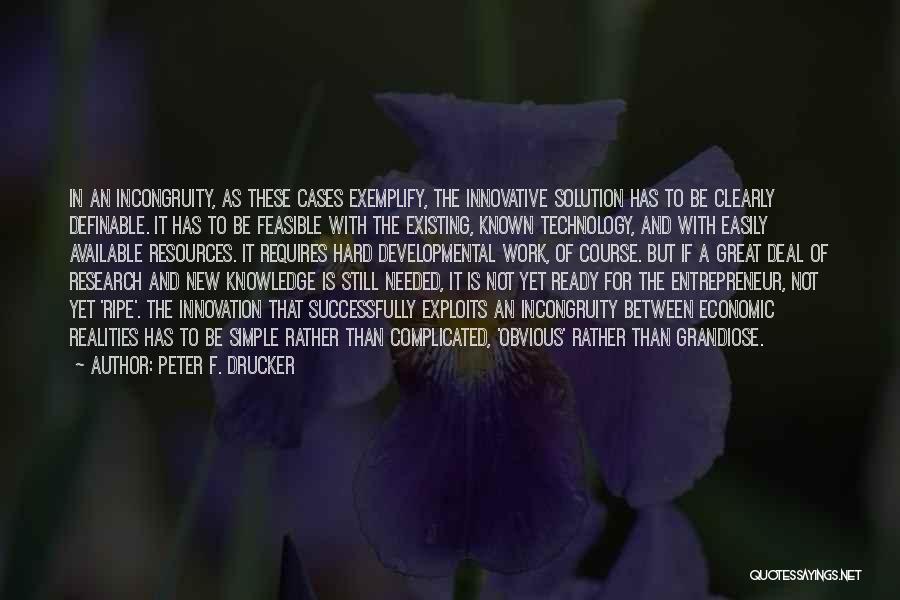 Peter F. Drucker Quotes: In An Incongruity, As These Cases Exemplify, The Innovative Solution Has To Be Clearly Definable. It Has To Be Feasible