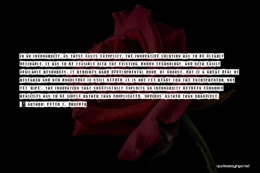 Peter F. Drucker Quotes: In An Incongruity, As These Cases Exemplify, The Innovative Solution Has To Be Clearly Definable. It Has To Be Feasible
