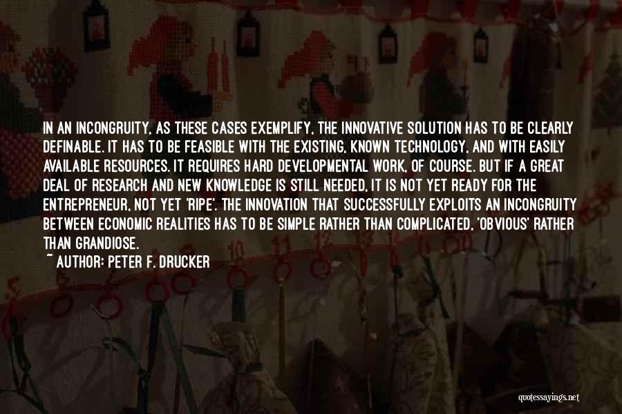 Peter F. Drucker Quotes: In An Incongruity, As These Cases Exemplify, The Innovative Solution Has To Be Clearly Definable. It Has To Be Feasible