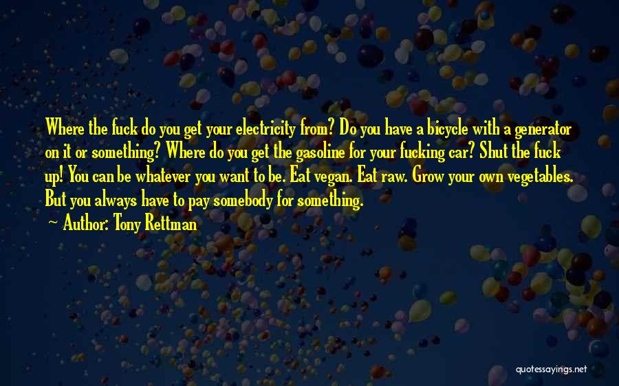 Tony Rettman Quotes: Where The Fuck Do You Get Your Electricity From? Do You Have A Bicycle With A Generator On It Or