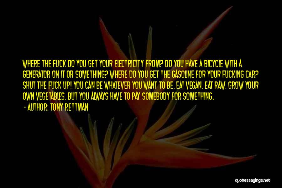 Tony Rettman Quotes: Where The Fuck Do You Get Your Electricity From? Do You Have A Bicycle With A Generator On It Or