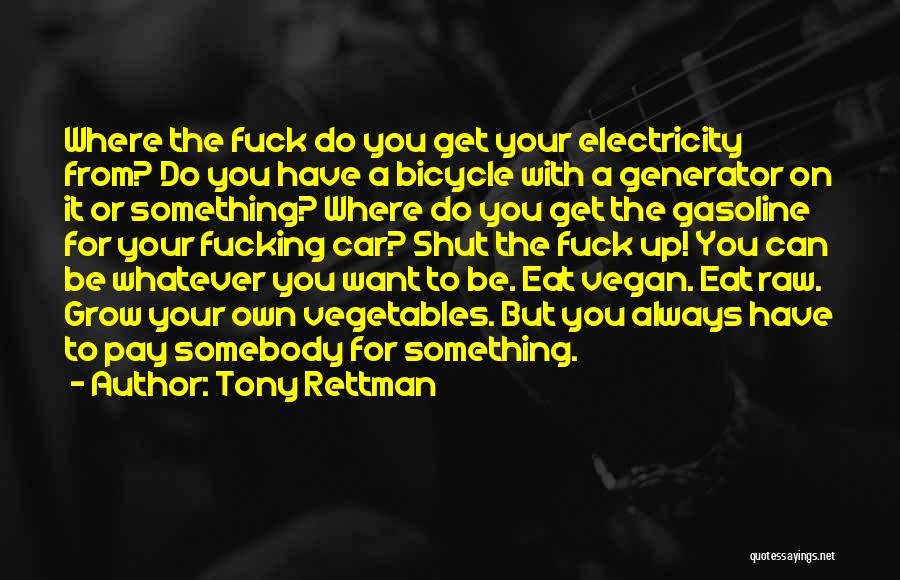 Tony Rettman Quotes: Where The Fuck Do You Get Your Electricity From? Do You Have A Bicycle With A Generator On It Or