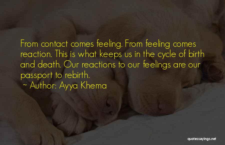 Ayya Khema Quotes: From Contact Comes Feeling. From Feeling Comes Reaction. This Is What Keeps Us In The Cycle Of Birth And Death.