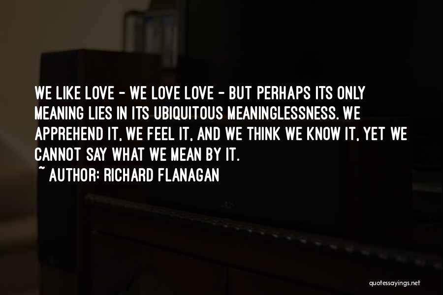 Richard Flanagan Quotes: We Like Love - We Love Love - But Perhaps Its Only Meaning Lies In Its Ubiquitous Meaninglessness. We Apprehend