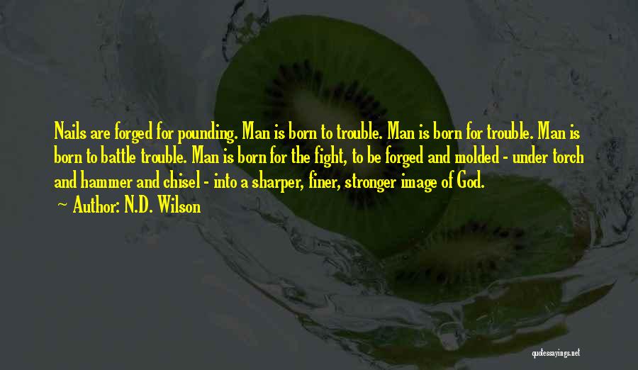 N.D. Wilson Quotes: Nails Are Forged For Pounding. Man Is Born To Trouble. Man Is Born For Trouble. Man Is Born To Battle