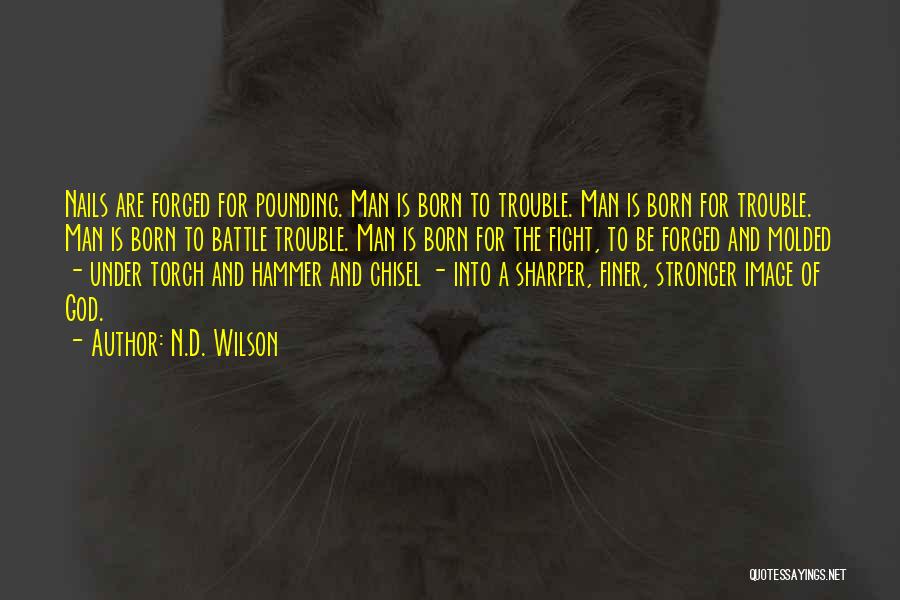 N.D. Wilson Quotes: Nails Are Forged For Pounding. Man Is Born To Trouble. Man Is Born For Trouble. Man Is Born To Battle